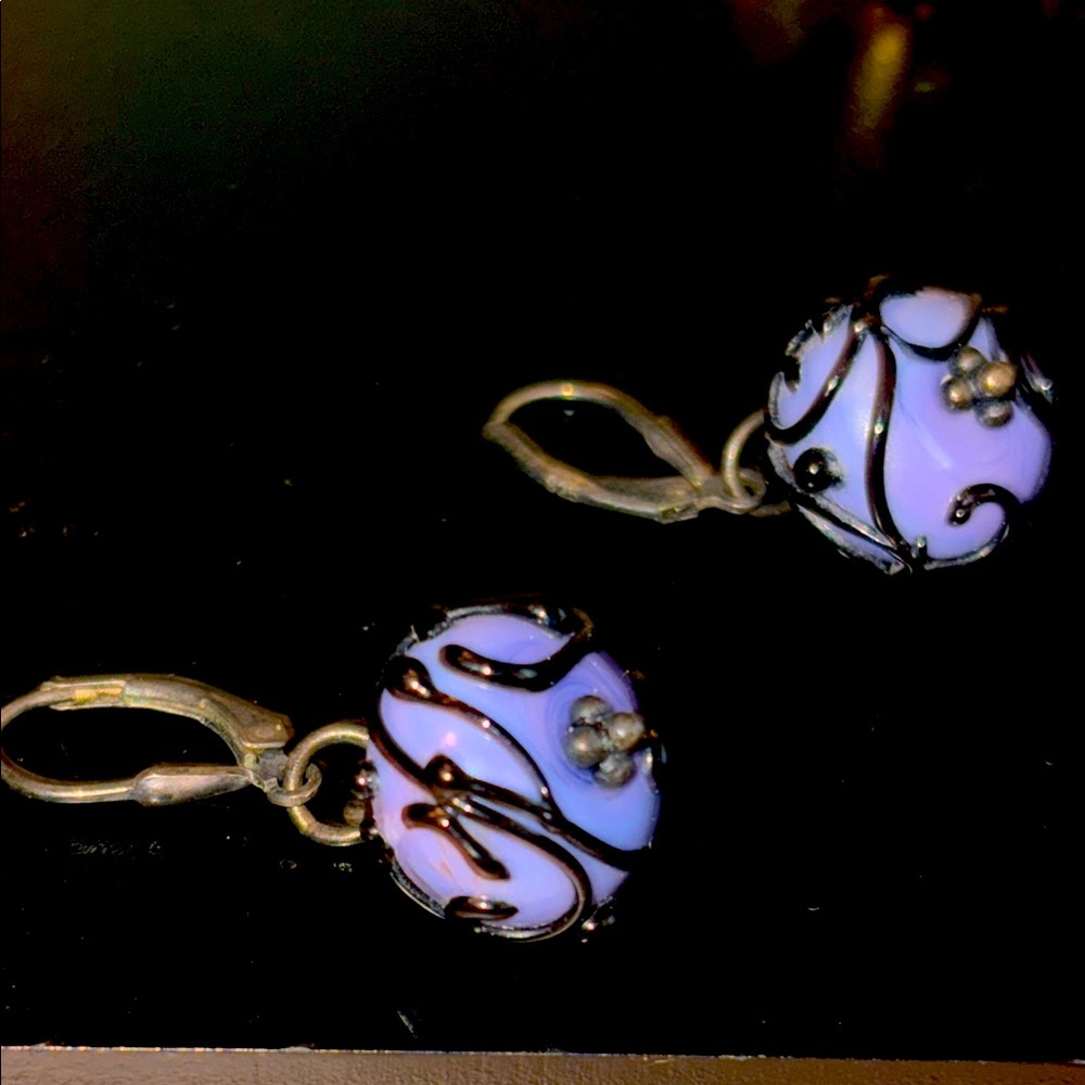 Beautiful lavender and black lamp work earrings vintage
